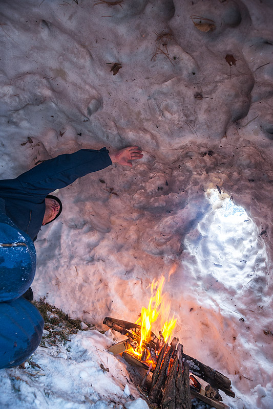 winter camping in a snow igloo