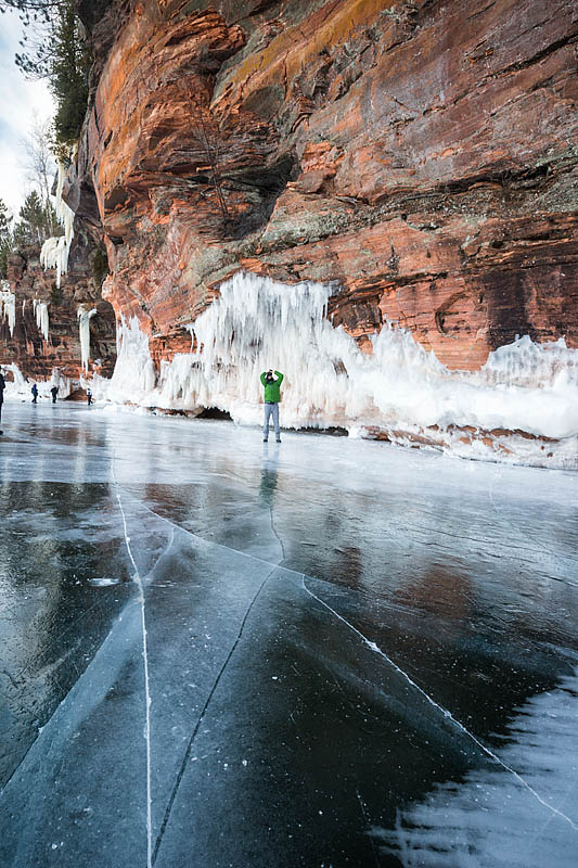 Visiting the ice caves at Apostle Islands, Cornucopia, Wisconsin, USA