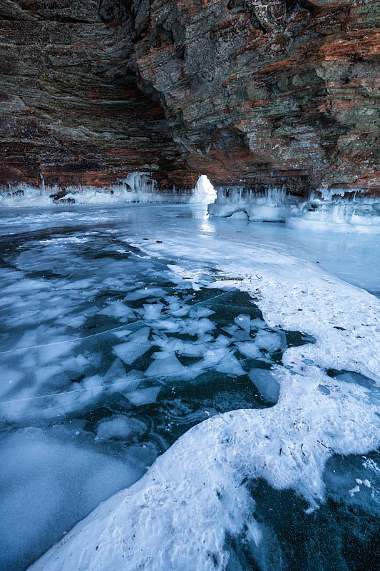 Visiting the ice caves at Apostle Islands, Cornucopia, Wisconsin, USA