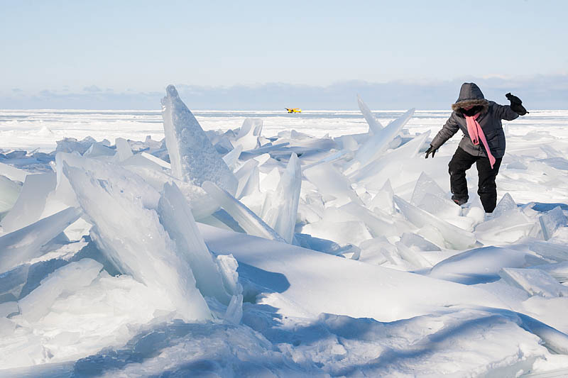 Visiting the ice caves at Apostle Islands, Cornucopia, Wisconsin, USA