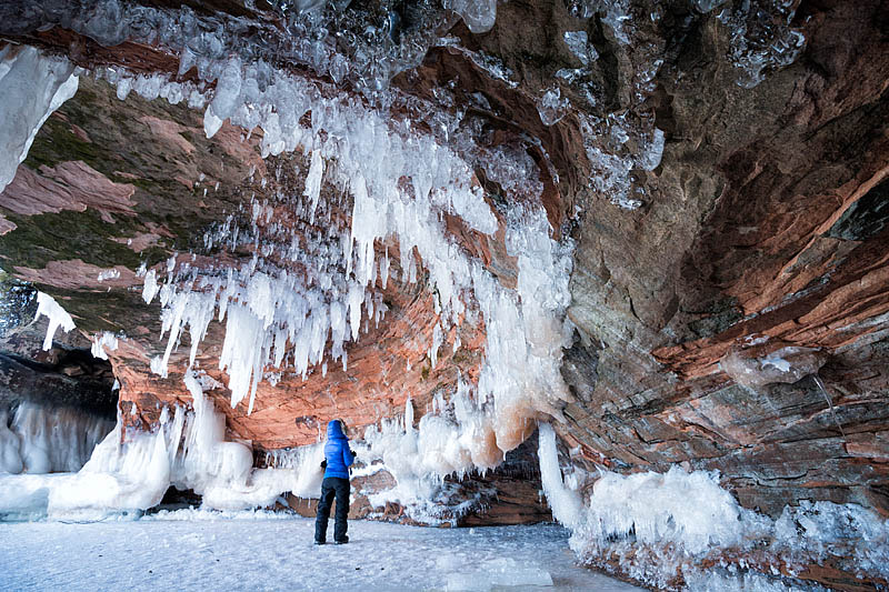 Visiting the ice caves at Apostle Islands, Cornucopia, Wisconsin, USA