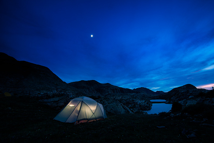 Our tent and Eldorado Lake in the San Juan Mountains