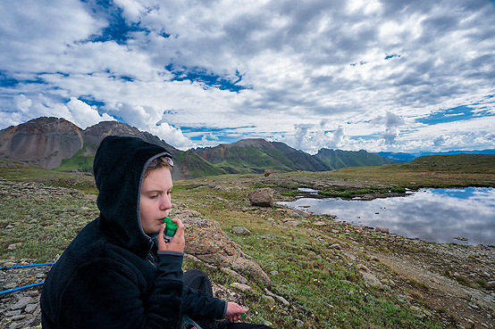 Inhaling oxygen, Ice Lake hike to Fuller Lake, Colorado