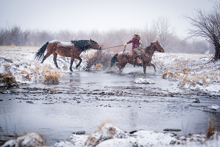 life-on-a-ranch-cowgirl-riding-blizzard-stream-crossing