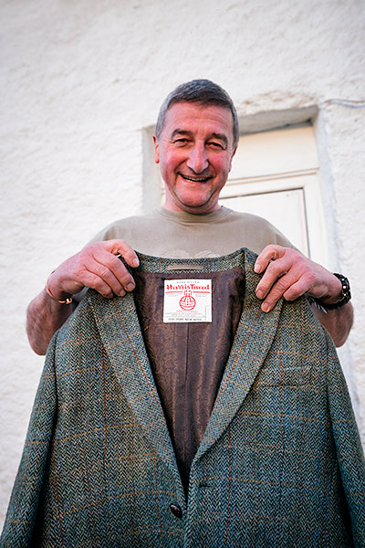 Harris Tweed weaver with suit on the Isle of Lewis