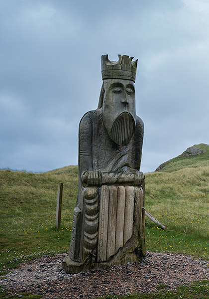 Wooden statue on Uig Beach, Lewis Chessmen, Isle of Lewis