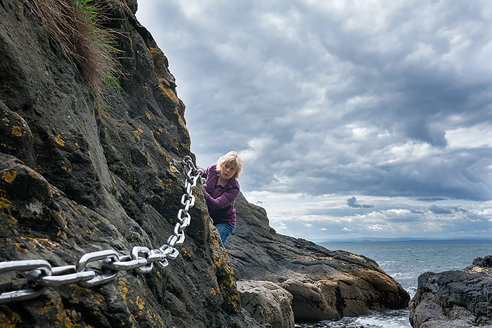 Climbing Elie Chainwalk, Fife Coastal Path