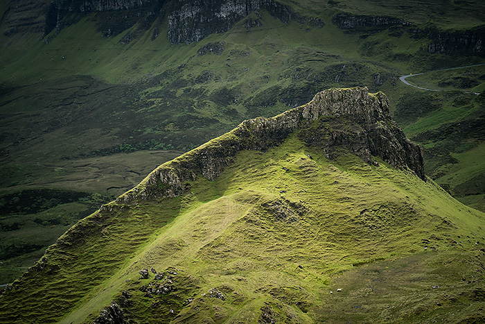 rocky ridge on Trotternish over the sea to skye