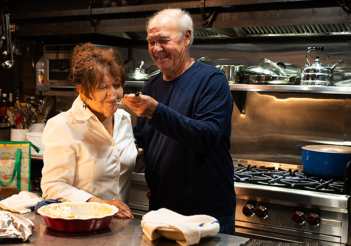 Cajun cooking class with a local couple in the commercial kitchen of Maison Madeleine B&B, Breaux Bridge, Louisiana, USA