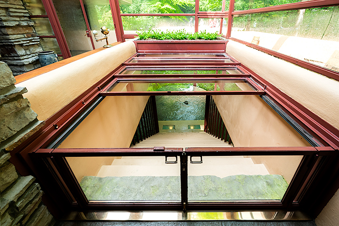 Stairs to waterfall terrace at Frank Lloyd Wright