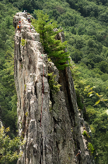 Climbers on Seneca Rocks, off the beaten path in West Virginia