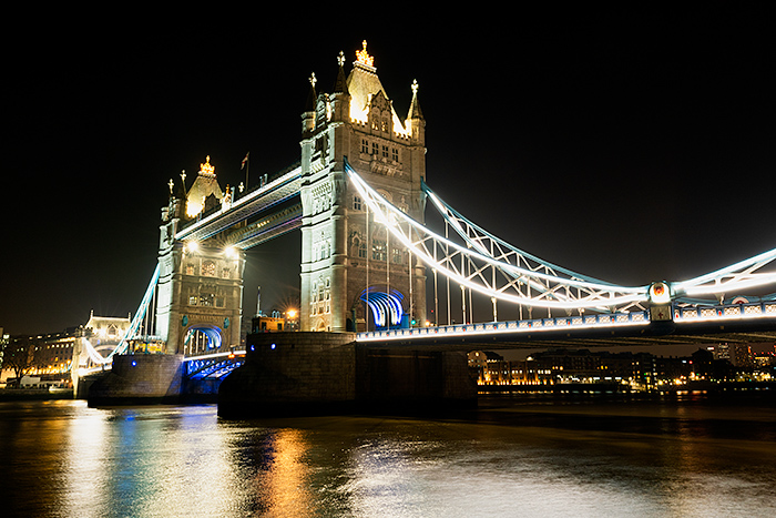 Tower Bridge at night in London at Christmas