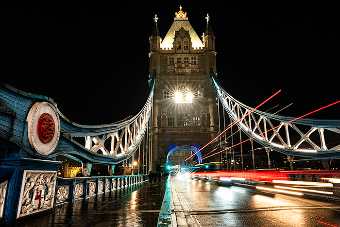 Tower Bridge at night in London at Christmas