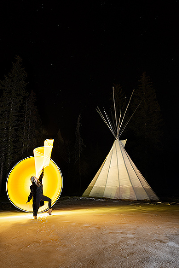 photographing aurora in winter Jasper National Park, Canada