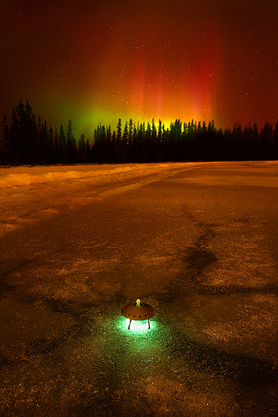 photographing aurora in winter Jasper National Park, Canada