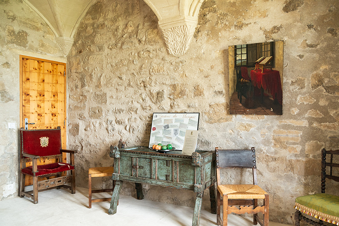 Bedroom with letters and arrest documents for Marquis de Sade, Lacoste village, Provence, France