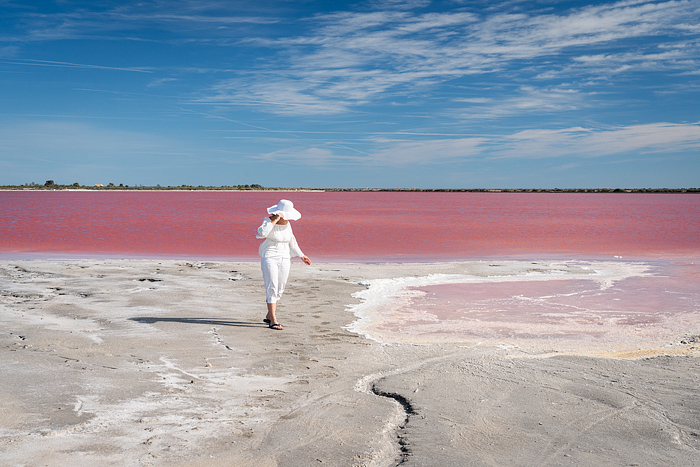 Staying on a pink salt pond in Salin d