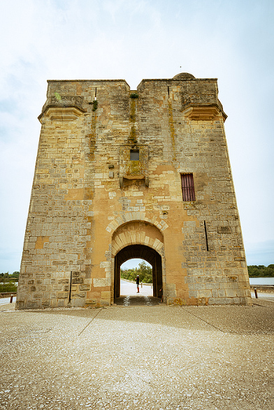 Carbonniere Watch Tower, the 13th century guarded structure that people had to pay a toll before continuing on the road to Aigues-Mortes, Camargue, France