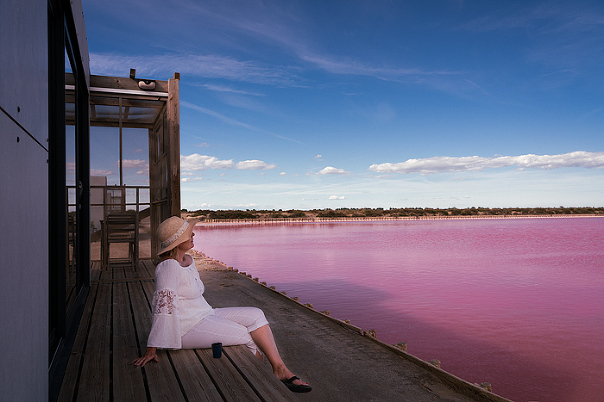 Morning coffee while Staying on a pink salt pond in Salin d