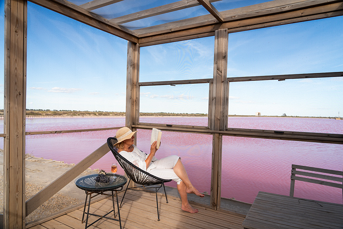 Staying on a pink salt pond in Salin d