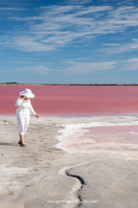 Staying on a pink salt pond in Salin d